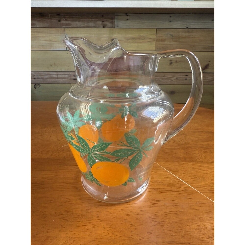 Vintage Anchor Hocking Small Glass Orange Juice Pitcher With Handle 1 Quart